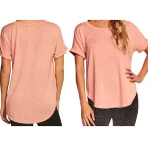 Matty M Women’s High-Low Rolled Cuff Short Sleeve Petal Pink Shirt Small